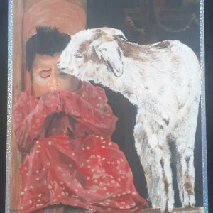 painting of a feeling sharing boy and goal